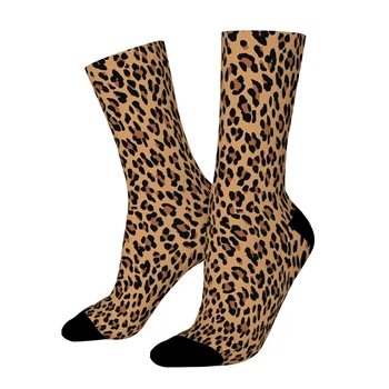 Коричневые леопардовые носки для мужчин, носки до середины икры для мальчиков и девочек с 3D принтом для спортзала