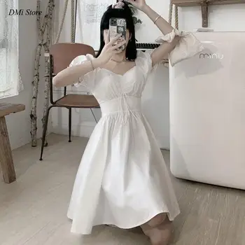Короткие платья DIMI Sweet, школьные халаты в стиле опрятности, женское белое платье с пышными рукавами, женское облегающее платье Mori Vintage Wrap