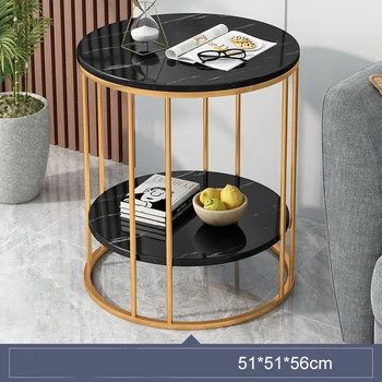 Креативный домашний столик для спальни, простой современный журнальный столик с мраморным узором, Маленький круглый столик с двойным каменным узором, письменный стол