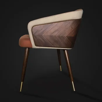 Кресло из массива дерева с металлическими ножками в скандинавском стиле современная роскошная ткань (кожа) Семейное обеденное кресло для бара и кафе