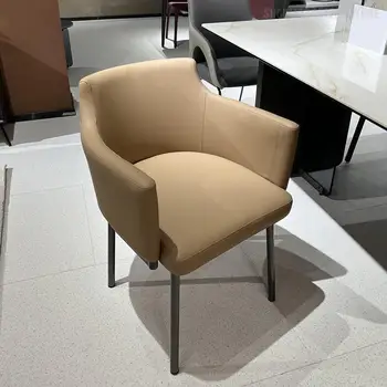 Легкий роскошный обеденный стул, вращающийся Итальянский минималистичный домашний стул из кожи и нержавеющей стали, повседневный книжный стул, офисный скандинавский стул