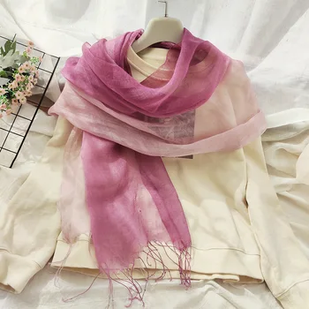 Летние льняные шарфы для мужчин и женщин градиентного цвета, тонкая длинная шаль из конопли, шарф 65 * 200 см