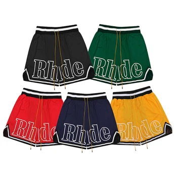 Летние Новые Многоцветные Бриджи Rhude Для мужчин и женщин, Баскетбольные штаны с сеткой на шнурке 1: 1, шорты RHUDE с буквенным принтом и логотипом, тренажерный зал