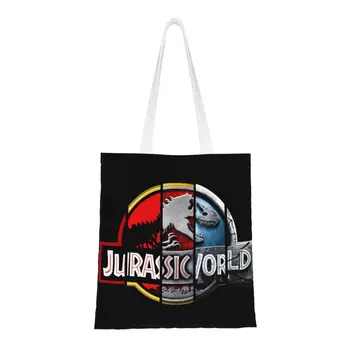 Логотип Jurassic World, сумки для покупок в бакалейных лавках, холщовые сумки для покупок с забавным принтом, сумки через плечо, сумка для покупок в мире динозавров.