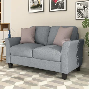 Мебель для гостиной Диван Love Seat, двухместный диван (кресло Loveseat) (серый), серая ткань [на складе в США]