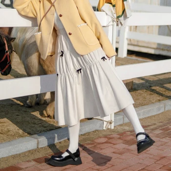 Милая женская юбка в японском стиле, бархатные мягкие свободные юбки для девочек, абрикосовая длинная юбка с милым бантом, высокое качество