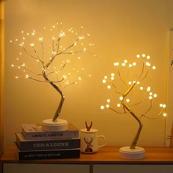 Мини-Рождественская елка, настольная лампа, Гирлянда из медной проволоки, Сказочный ночник, украшение для Рождественской вечеринки в спальне, подарки для детей