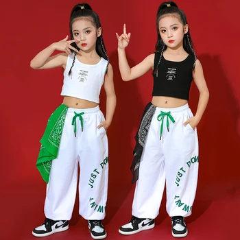 Модная одежда для танцев в стиле хип-хоп для девочек, укороченные топы, жилет, Свободные брюки, уличная одежда, джазово-современные танцевальные костюмы, Фестивальные наряды DN11968