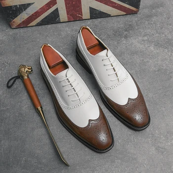 Модные кожаные модельные туфли в стиле пэчворк для мужчин, обувь Brouge, повседневная деловая официальная обувь, Элегантная Sapato Social Masculino