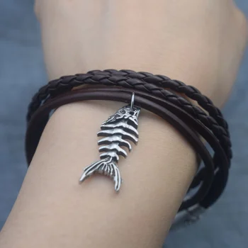 модный браслет из рыбьих костей в стиле панк для женщин, мужские украшения на Хэллоуин