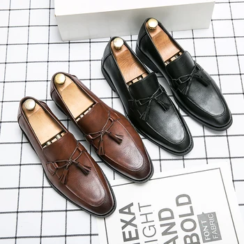 Мужская удобная обувь, кожаная обувь, мужские лаконичные мокасины mocassini uomo, черные высококачественные повседневные мужские роскошные деловые