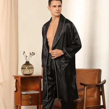 Мужские банные черные халаты, домашняя одежда, весенне-осенний халат, повседневные свободные халаты, кимоно
