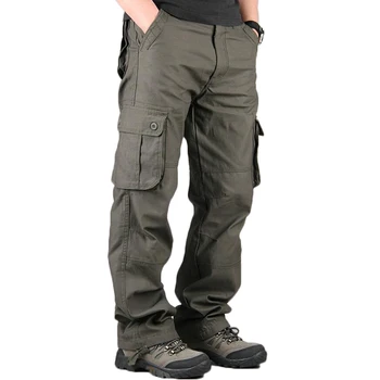 Мужские брюки-Карго Из 100% хлопка С Несколькими Карманами, Военные Спортивные Свободные Прямые Длинные Брюки, Мужские Высококачественные Тактические Армейские Брюки