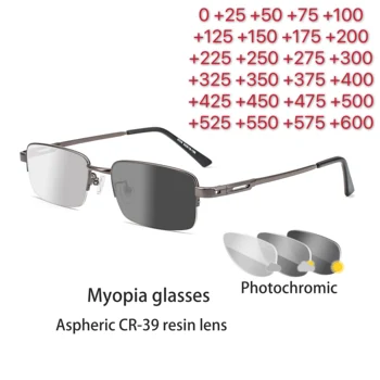 Мужские и женские фотохромные солнцезащитные очки для близорукости с линзами-хамелеонами, очки для коррекции близорукости с диоптриями от +0,5 до +0.75 +1.0 +2 до +6,0