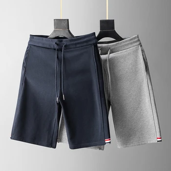 Мужские короткие брюки TB THOM, летние Классические однотонные хлопковые спортивные брюки в полоску RWB, модные брендовые качественные уличные шорты TB.