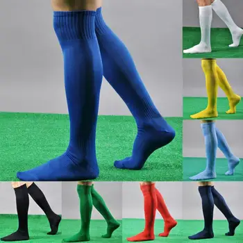 Мужские футбольные чулки, однотонные обтягивающие хлопчатобумажные носки-стрейч, удобные спортивные носки длиной до колена