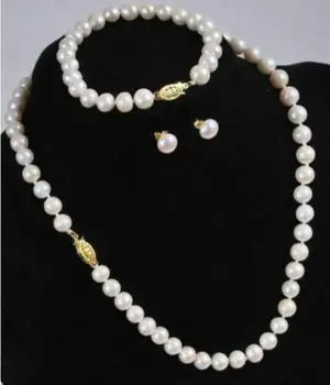 Набор AAA 8-9 мм Круглое ожерелье из белого жемчуга Южного моря, серьги, браслет