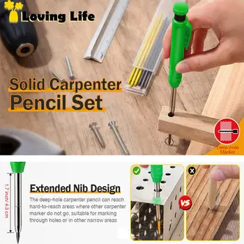 Набор карандашей для плотницких работ, сменные грифели, встроенная точилка, набор инструментов для разметки механических карандашей для деревообработки, инструменты архитектора