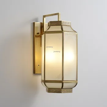 Настенный светильник в современном китайском стиле, Прикроватная лампа для спальни, Полностью Медный Настенный светильник, Освещение Гостиной, Внутренние настенные бра