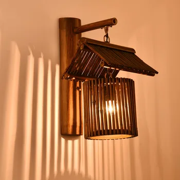 Настенный светильник в стиле ретро из бамбука, прикроватная лампа для спальни, креативная лампа для паба