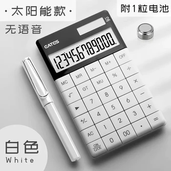 Настольный калькулятор с 12 цифрами, большие кнопки, финансовый инструмент для ведения бухгалтерского учета, аккумулятор и солнечная энергия С подставкой для офиса