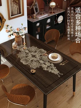 Новая атмосфера в китайском стиле, высококачественная мягкая стеклянная скатерть, водонепроницаемый, маслостойкий, не стирающийся кружевной коврик для чайного столика