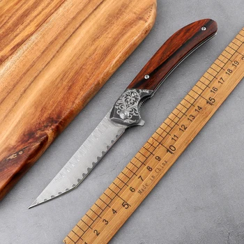 Новое лезвие из дамасской стали, деревянная ручка, карманный инструмент для выживания в кемпинге, охота, защита от тела, многофункциональный EDC инструмент, фруктовый складной нож