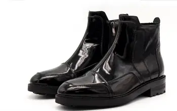 Новые зимние мужские ботильоны, однотонная черная мужская обувь из натуральной кожи на шнуровке, классические мужские ботинки на молнии