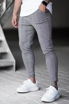 Новые мужские спортивные брюки, клетчатые брюки с высокой талией для мальчиков, удобные однотонные брюки-карандаш на весну-осень