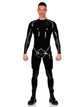 Новый латексный 100% резиновый комбинезон, Черный красивый комбинезон, Гоночный костюм с серебряной отделкой, Косплей, Размер XS-XXL 0,4 мм