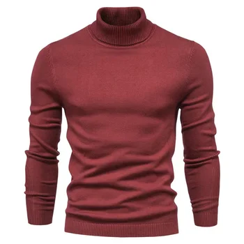 Новый осенне-зимний повседневный мужской однотонный пуловер, водолазка, Мужской повседневный вязаный свитер, свитер