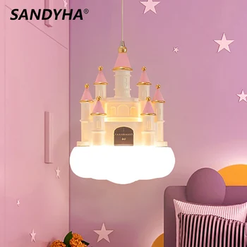 Новый подвесной светильник для спальни девочек, Креативный Розовый замок, Облако, Маленькая подвесная лампа, украшение детской комнаты, Прикроватные светодиодные люстры