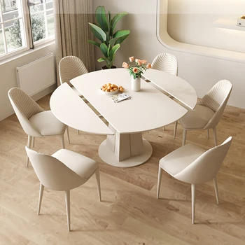 Обеденные столы Nordic Light Luxury Slate, Многофункциональный вращающийся обеденный стол, Домашний квадратный Круглый Телескопический стол двойного назначения