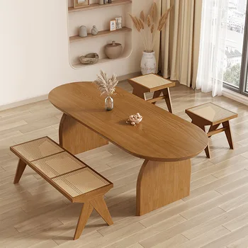 Обеденный стол из массива дерева в скандинавском стиле, Маленькая гостиная, Бревенчатый стол для переговоров в повседневном стиле, Домашняя столовая, Простой обеденный стол и стул