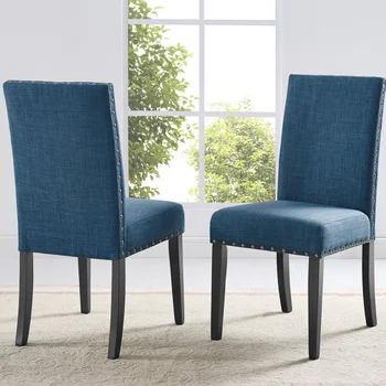 Обеденный стул из ткани Roundhill Furniture Biony с головками для гвоздей синего цвета (Комплект из 2 стульев) обеденный стул для столовой