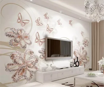 обои beibehang на заказ 3d фотообои новый телесный цвет великолепные украшения цветы прозрачная бабочка диван фон обои