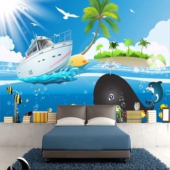 Обои на заказ beibehang 3d фотообои Мультфильм Синее море Рыба Лодка Обои для детей обои для детской комнаты домашний декор