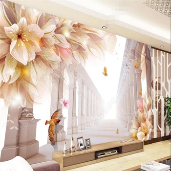 Обои на заказ beibehang Большие наклейки на стену с обоями Dream Lily Butterfly Римская колонна 3D Настенный телевизор papel de parede