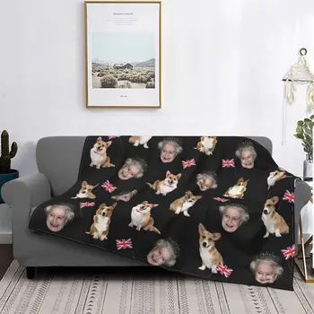 Одеяло королевы Елизаветы и корги с флисовым принтом для любителей собак, дышащее теплое одеяло для постельных принадлежностей, уличный коврик