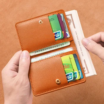 Однотонный маленький женский кошелек из искусственной кожи, короткий простой женский кошелек с кнопками, ультратонкая сумка для кредитных карт, кошелек для монет