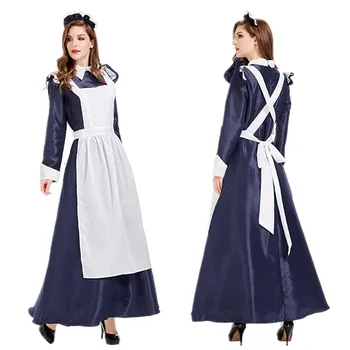 Оригинальные европейские классические костюмы придворной горничной для косплея горничной на Хэллоуин, модные темно-синие длинные платья