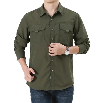 Осенняя мужская рубашка-карго, рубашки в стиле милитари, армейские рубашки из полиэстера с длинным рукавом, Camisa Masculina, уличная тактическая одежда для мужчин оверсайз