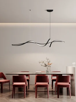 Островная светодиодная люстра для столовой, черно-белая современная кухня ресторана в скандинавском стиле, длинная подвесная лампа для кафе-бара, офиса