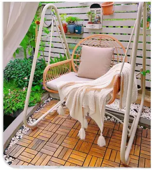 Открытый сад во внутреннем дворе, подвесное кресло с одиночными качелями, кресло-качалка для виллы, кресло-качалка на открытом воздухе с двойным балконом, кресло-качели на открытом воздухе