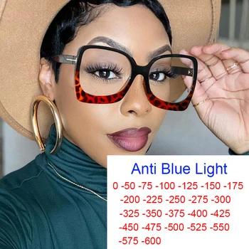 Очки для компьютерной близорукости с защитой от синих лучей от 0 до + 6,0, увеличенные квадратные очки для глаз для женщин, Выпускные очки с оптической защитой от ультрафиолета