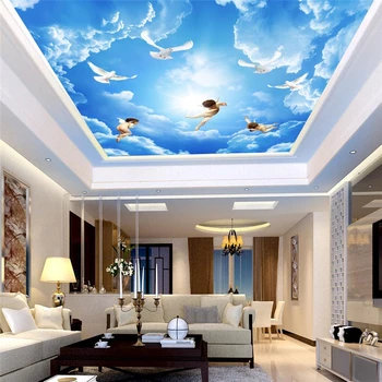 папье-маше индивидуальные фотообои Высокой четкости ангел голубое небо белое облако потолок домашний декор фреска papel de parede