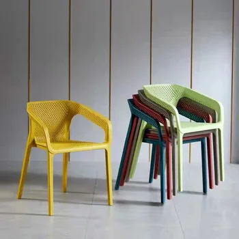 Пластиковый Скандинавский Простой полый стул для кафе с подлокотником для столовой