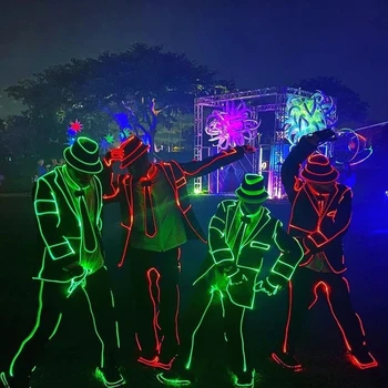 Платье со светодиодной подсветкой, танцевальный костюм Майкла Джексона, Волоконно-оптический танцевальный костюм, Мужские Костюмы DJ LED С дистанционным управлением, Сценическое представление Outift
