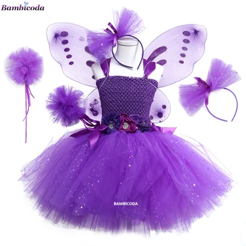 Платья феи в пастельных тонах для девочек, фиолетовый костюм для вечеринки по случаю дня рождения, платье-пачка принцессы для девочек, детские костюмы на Хэллоуин, наряды