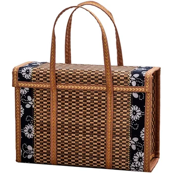 Плетеная сумка для хранения, ручка для покупок фруктов, ручка для еды, Ротанговая трава, Складная Бамбуковая корзина